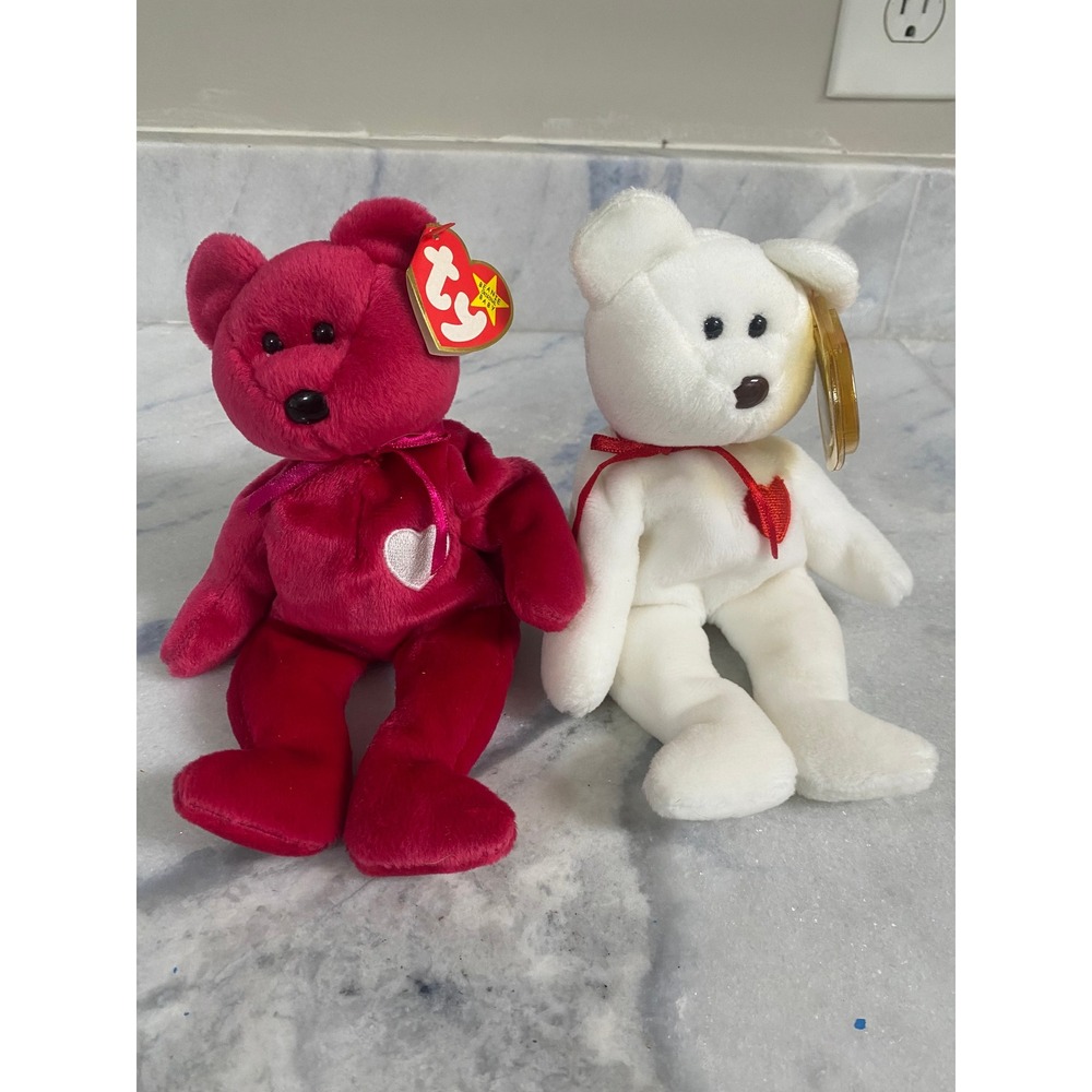 Ty Beanie Babies Valentino Valentina Bear Pair 1994 1998 Valentine Hearts Tags